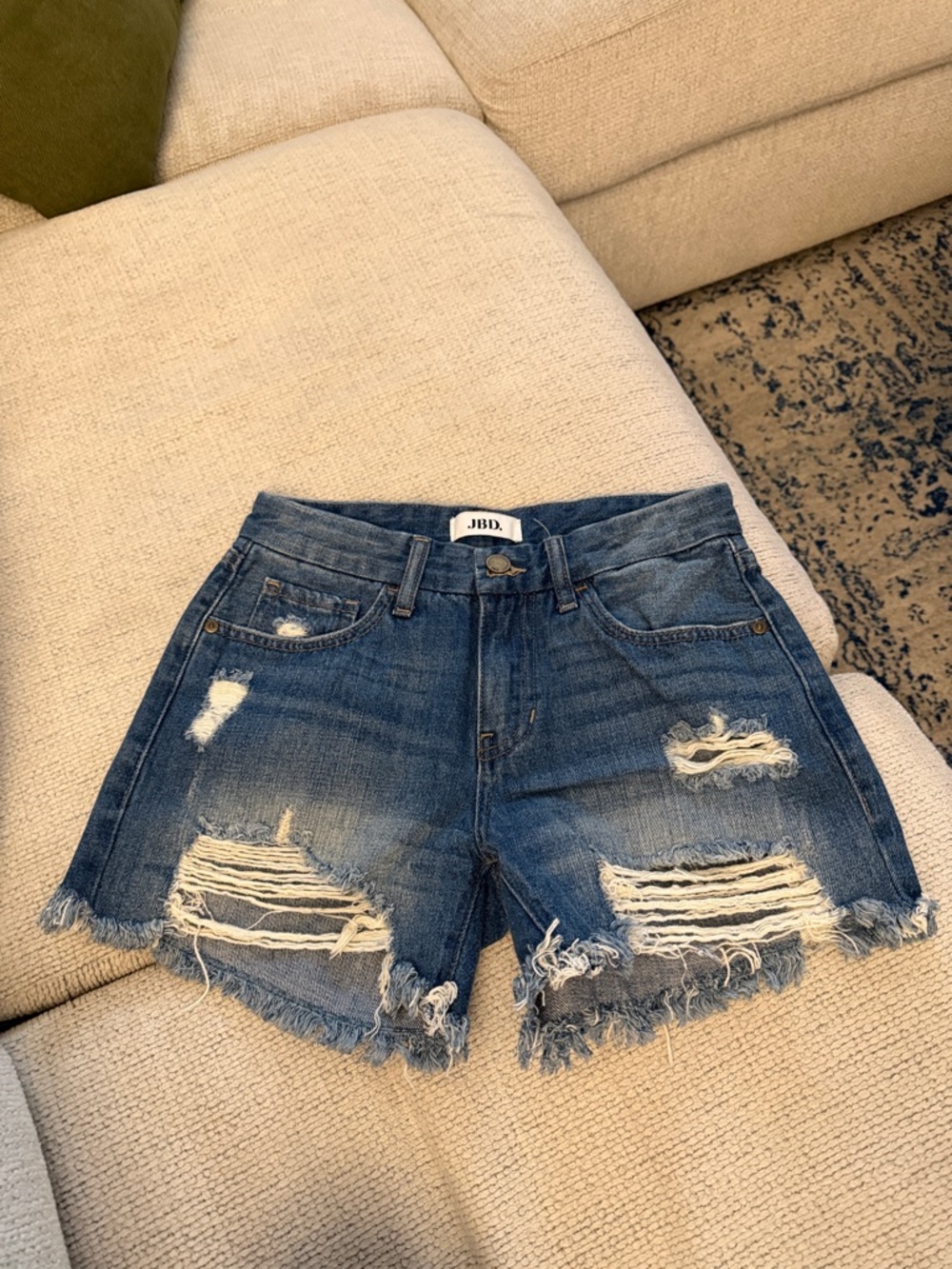Just Black Denim Distressed Blue Denim Shorts - High-Rise Frayed Hem